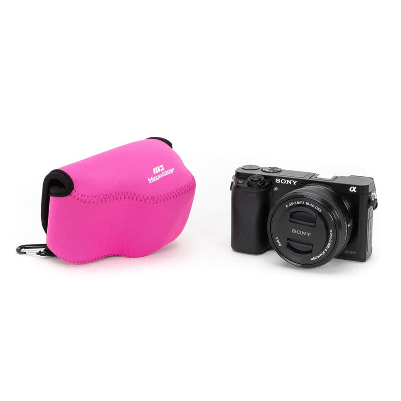 MegaGear MG073 Ultra Light Neoprene Camera Case compatible with Sony Alpha A5100, A5000 with 16-50mm Lens, NEX-5T, NEX-3N, NEX-5R - Hot Pink