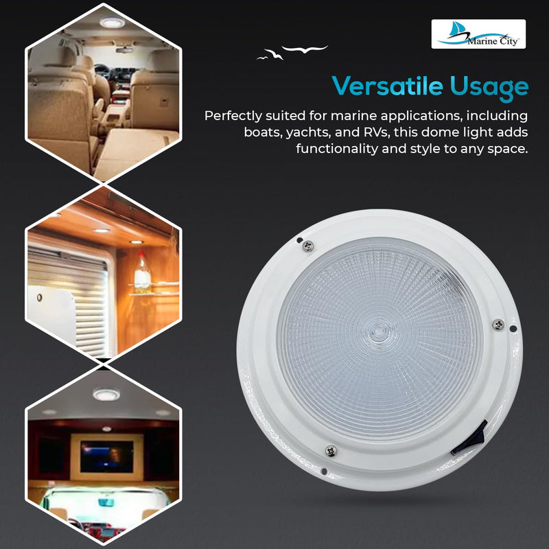 MARINE CITY LED Dome Light, 304 Powder-Coated Stainless Steel, Long Battery Life,5-1/2 inches, 12V, Warm White Light, Ideal for Boats, Yachts, and RVs