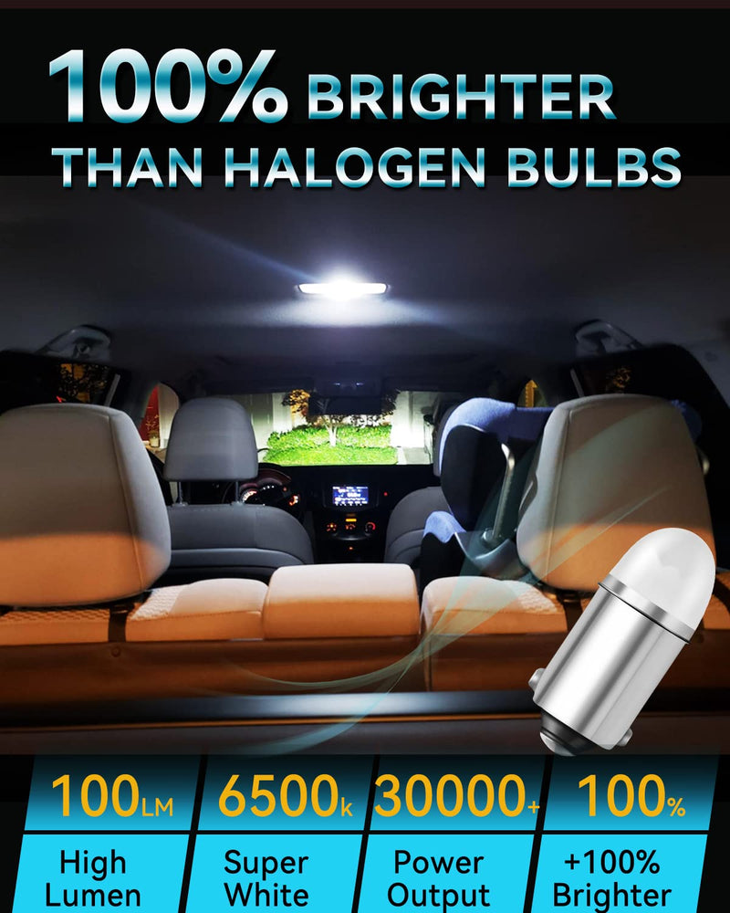 Keiurot 1893 Led Bulb 1895 1815 1816 53 57 Bulb BA9S Led Bulb for Indicator Lights Car Dome Map Trunk License Plate Courtesy Step Light White DC/AC 12V, 10-Pack White BA9s Led Bulb