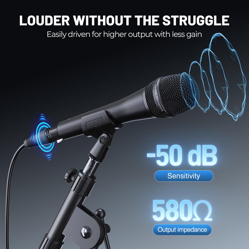 Phenyx Pro Vocal Microphone, Supercardioid Dynamic Mic with 16.4 ft XLR Cable, Mic Clip, Storage Bag, Wired Handheld Microphone for Singing, Stage, Studio, Karaoke (PM-26)