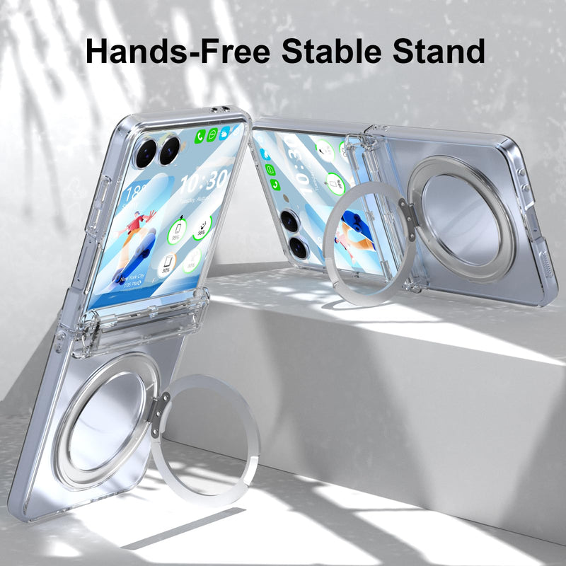 Designed for Z Flip 8 Case Clear Magnetic with Kickstand Hinge Protection | Compatible with MagSafe Slim Protective Phone Case with Screen Protector Plating Cover for Samsung Galaxy Z Flip 8 Clear B