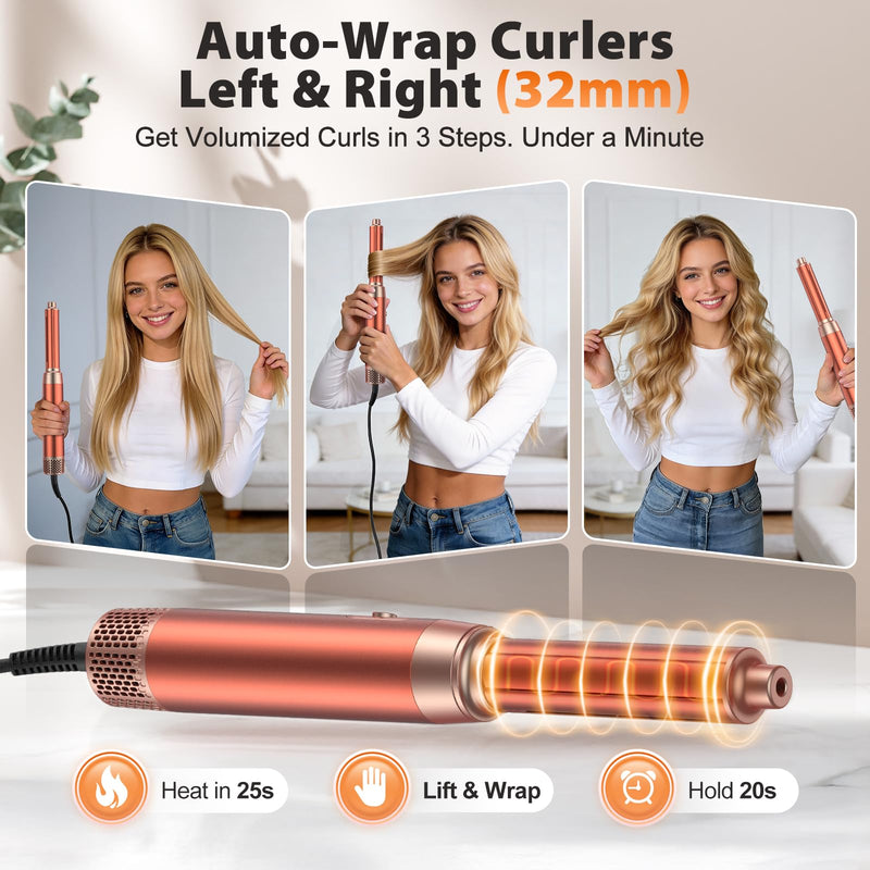 5 in 1 Blow Dryer Brush Set, Upgrade Hair Dryer & Blow Dryer Brush & Air Curling Wrap & Paddle Brush, Detachable Hot Air Styling Tools, High Speed Travel Hair Volumizer Straightener Curler Amber Gold | Upgrade Hair Dryer & Blow Dryer Brush & Air Curlin...