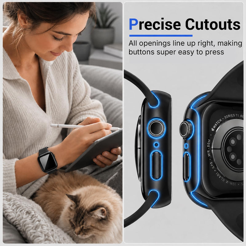 2 Pack Privacy Case for Apple Watch 46mm Series 11 10 | Anti-Spy Touch-Sensitive Tempered Glass Screen Protector, Hard PC Cover, Shatterproof Protective Design, Black 46mm (Series 11 10)