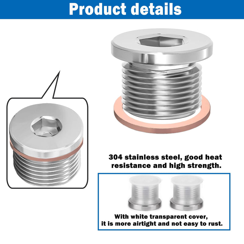M18 x 1.5 Sensor Plug Standard with Inner Hex Head,304 Stainless Steel Universal Fit with Red Copper O-Ring for Motorbike,Trucks and Motorcycles 1PCS Plug