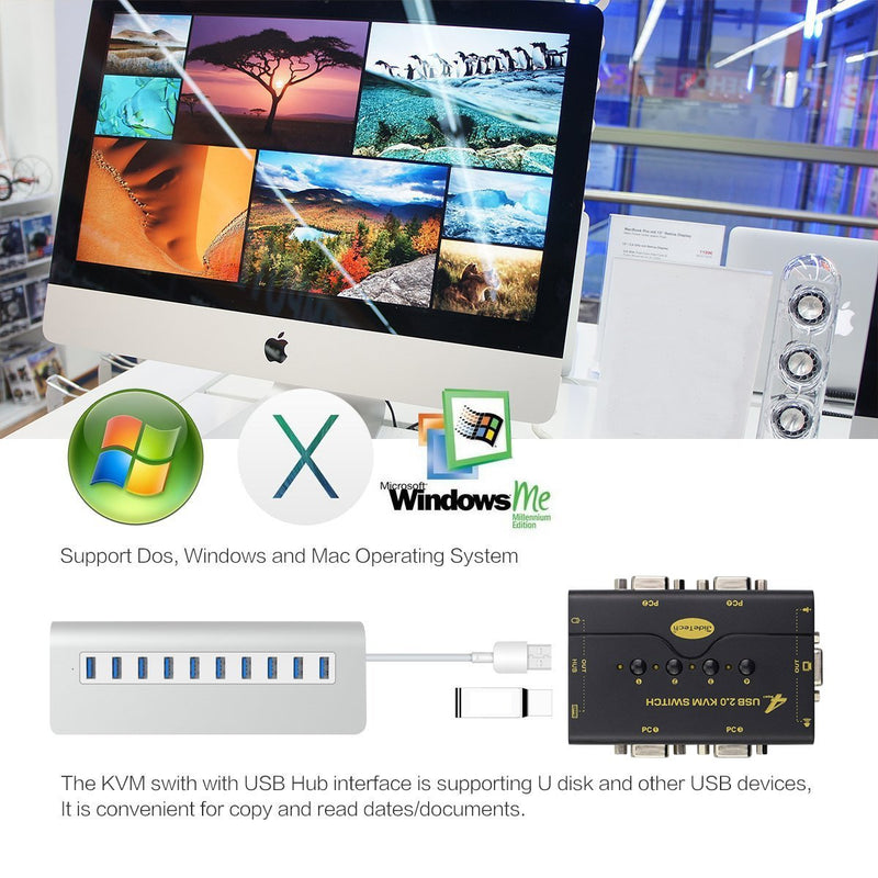 4 Port VGA KVM Switch with USB Hub and Audio Support Wireless Keyboard Mouse Connection and Push Button Switching Function CKL-41UA