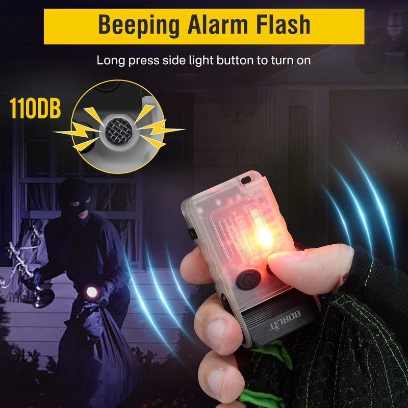 Boruit V20 Small Powerful Flashlight Super Bright with 365nm UV, Red Blue Green Warm Light, 180° Swivels, 110dB Buzzer, Mini Keychain Pocket Rechargeable LED Flashlights Usb EDC Clip Flash Light White Fluorescent UV light version