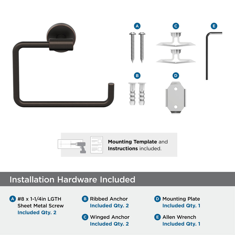 Amerock BH26541ORB | Oil Rubbed Bronze Towel Ring | 6-7/16 in (164 mm) Length Towel Holder | Arrondi | Hand Towel Holder for Bathroom Wall | Small Kitchen | Bath Accessories