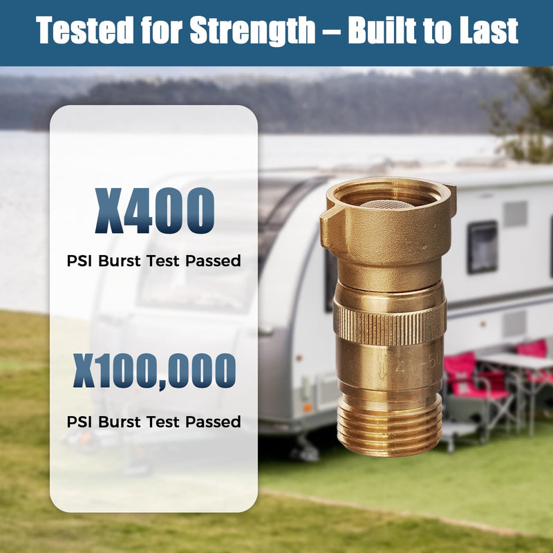 SheeChung RV High Flow Water Pressure Regulator, Brass Lead-Free 40-50 PSI Pre-Set Water Pressure Reducer with Filter, Fits 3/4" GHT for RV, Camper, Trailer, Garden Hose BRASS01