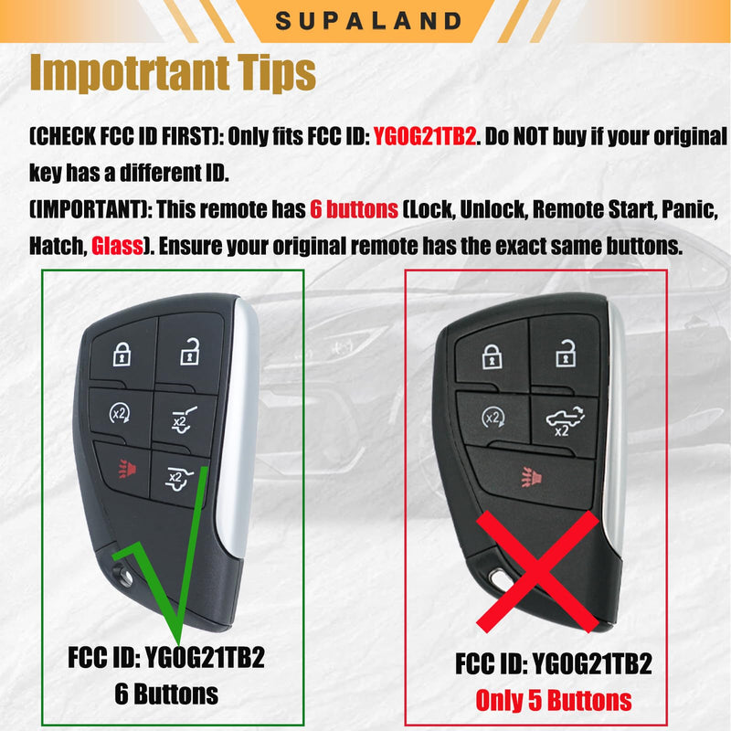SUPALAND Smart Key Fob Keyless Entry Fits for Chevy Chevrolet Suburban Tahoe GMC Yukon 2021 2022 2023 2024 2025 Remote Control Replacement YG0G21TB2 6 Button