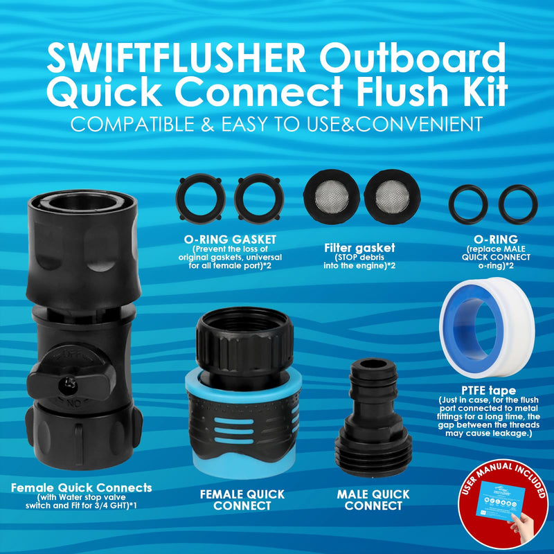 SWIFTFLUSHER Outboard Quick Connect Flush Kit for Mercury, Suzuki，Yamaha & Honda，Outboard Flush Kit，Flush Port Quick Connect，Outboard Engine Motor Flushers，Outboard Engine Flush Adapter for YAMAHA&HONDA single motor