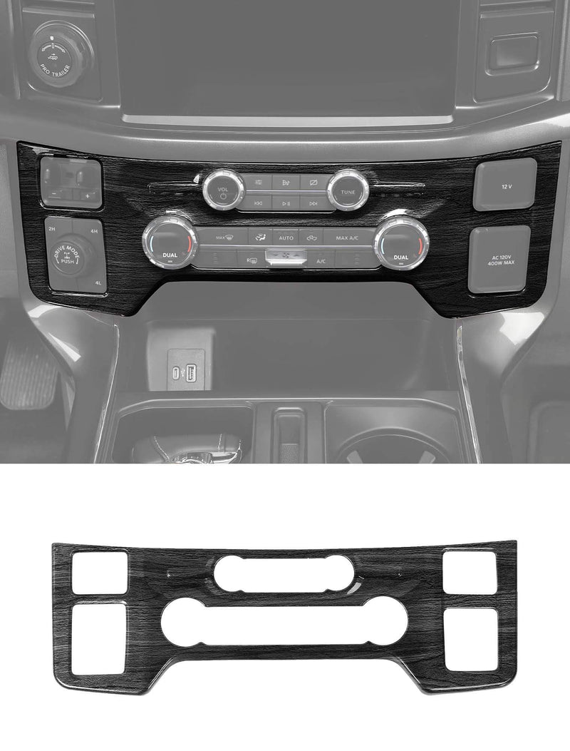 Savadicar Black Wood Grain Interior Accessories - Front Center Climate and Radio Control Panel Trim Cover for Ford F150 (2021-present) - Premium Texture Interior Decor Upgrade Option, 1 PCs