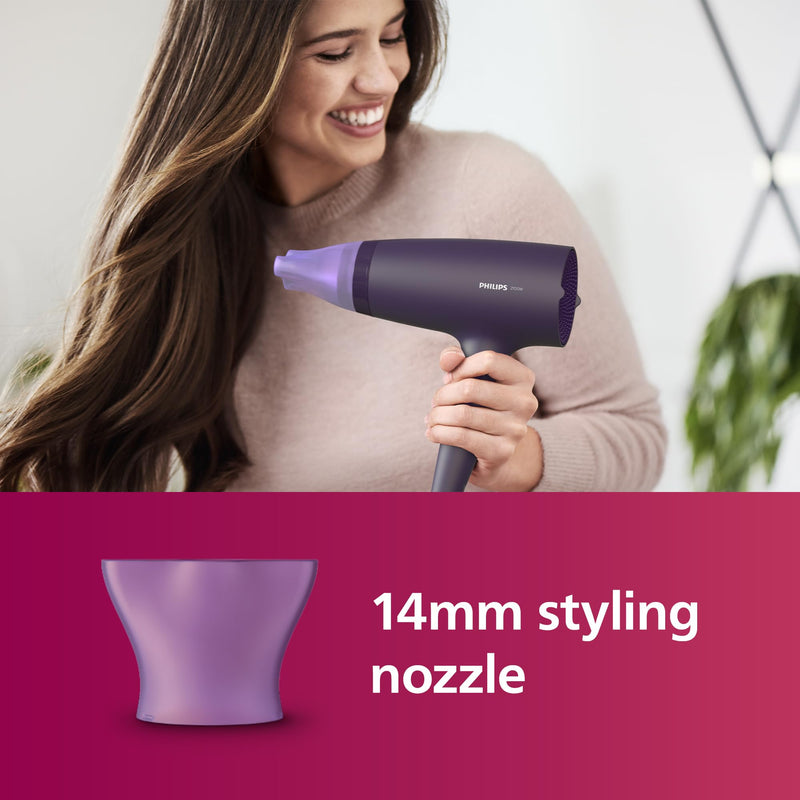 Philips Hair Dryer 3000 Series, ThermoProtect Attachment, with Nozzle, 2100W, Model BHD340/13