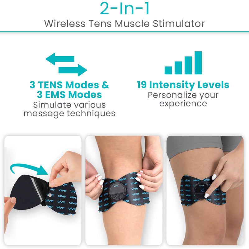Vive 6 Mode Wireless Tens Unit - Muscle Stimulator for Pain Relief Therapy and Muscle Recovery - Portable, Cordless TENS & EMS Machine with 2 Electrode Pads, LED Display & Adjustable Intensities