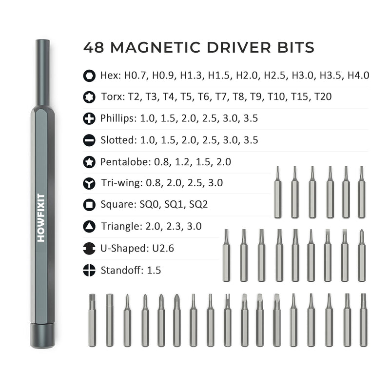 HowFixit PRO 48 Bit Precision Screwdriver Set for iPhone, Smartphone, MacBook, Laptop, Tablet, Camera, Switch, PS5, Xbox, Game Console & Controller Repair