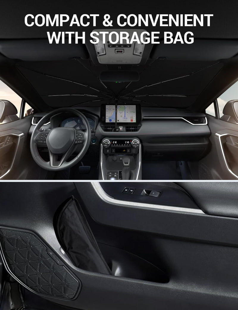 Proadsy Windshield Sun Shade Umbrella for Ford Expedition 2018-2025 Foldable Car Umbrella Sunshade with Soft TPU Handle Spring Structure Crystal Cooling Material Protect Car from Rays & Heat