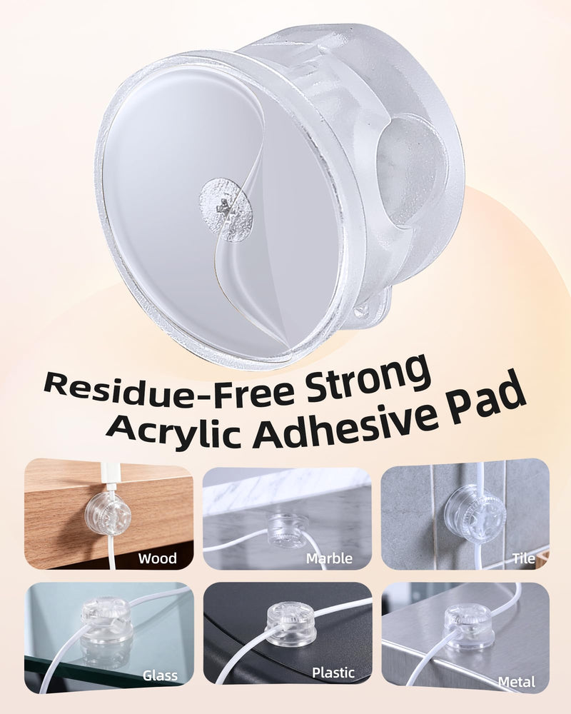 AGPTEK 8 Pack Magnetic Cable Clips, 360° Rotatable Cord Holder, Clear | Adhesive Desk Cord Organizer for Nightstand, Home Office Wire Management Wire Keeper for Phone Charger USB Charging Cables
