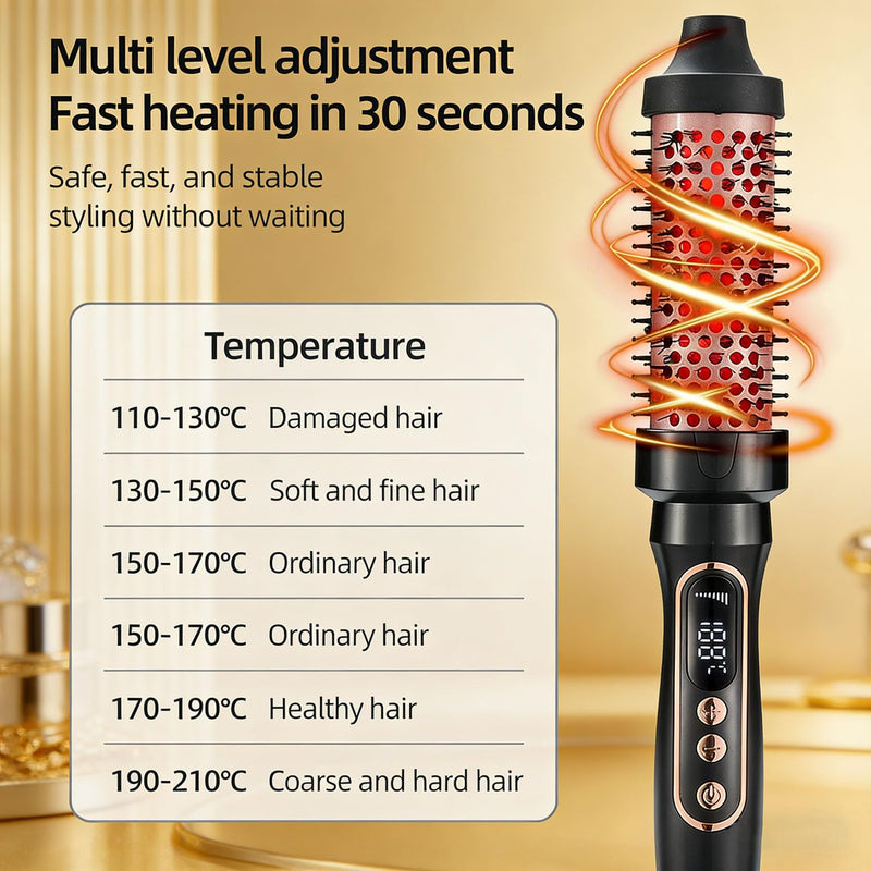 38mm Thermal Brush, Barrel Hot Hair Brush Heated Round with LCD Display for Women, Heated Curling Iron Create Natural Curls Dual Voltage with 6 Heat Settings, UK Plug, Rose Gold B