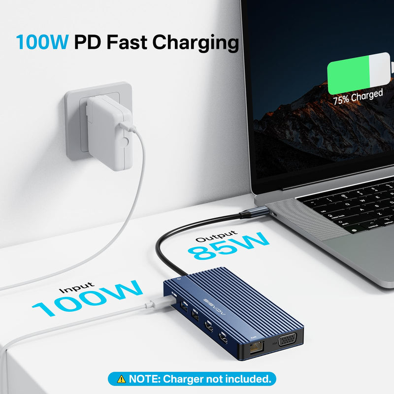 ACASIS USB C Docking Station Dual HDMI Monitor,14 in 1 Laptop Docking Station 3 Monitors, 2 * 4K HDMI+1080p VGA+100W PD+Ethernet+5*USB 3.1+SD/TF+Audio Adapter, USB C Hub for Dell/Lenovo/HP/ThinkPad Grey