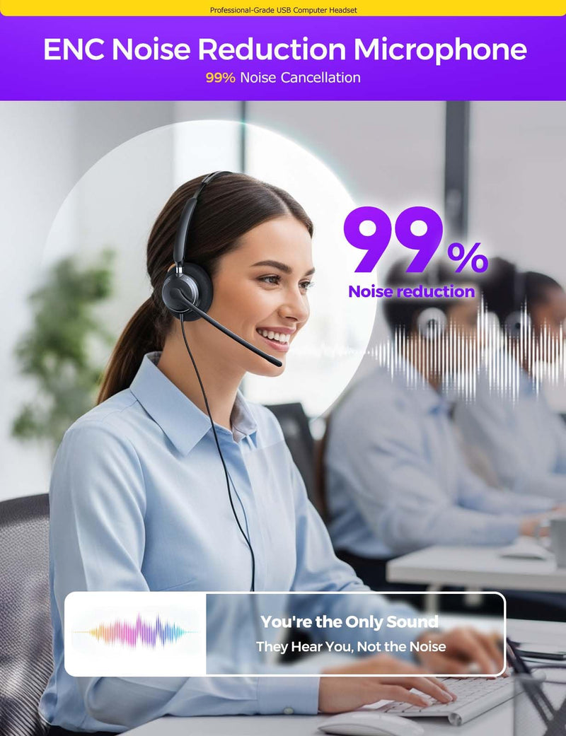 USB Headset with Microphone for PC, Wired Headset for Work & Calls | USB-A/C and 3.5mm connectivity with clear sound quality, designed for office calls, meetings, Teams, Zoom and call centers Deep Grey