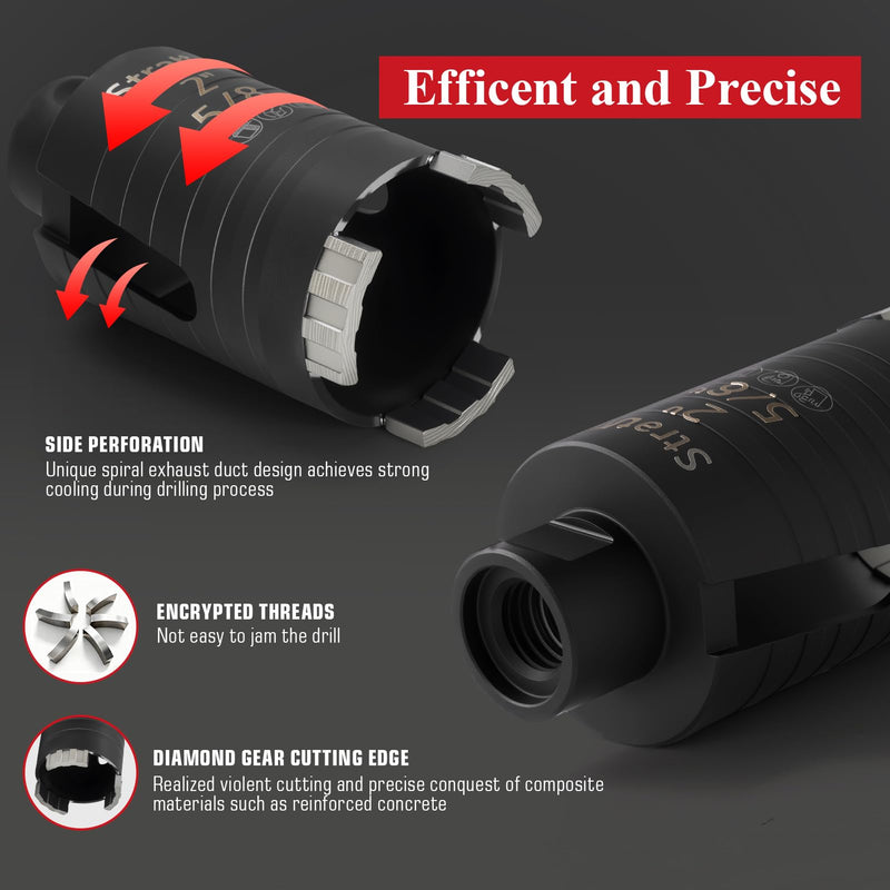 2" Dry Core Drill Bit with Pilot Bit and 1 Pcs SDS Plus Adapter, 3" Drilling Depth, 5/8"-11 Thread Diamond Core Bits Turbo Laser-Welded Segments for Concrete, Brick, Block, Stucco and Masonry 2 inch