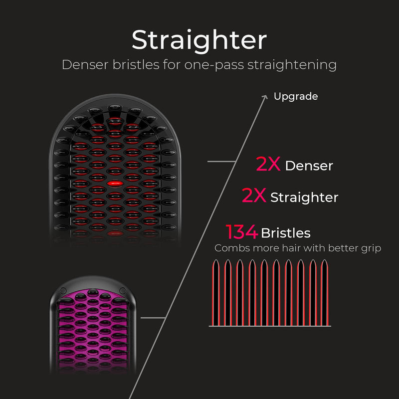 TYMO Ionic Plus Hair Straightener Brush UK, Upgraded Straightening Brush with Dense Bristles for Thick Hair, 16 Temps (80℃~230℃) LED Display, 10 Million ions, Dual Voltage, Hot Comb for Women (Black) Black