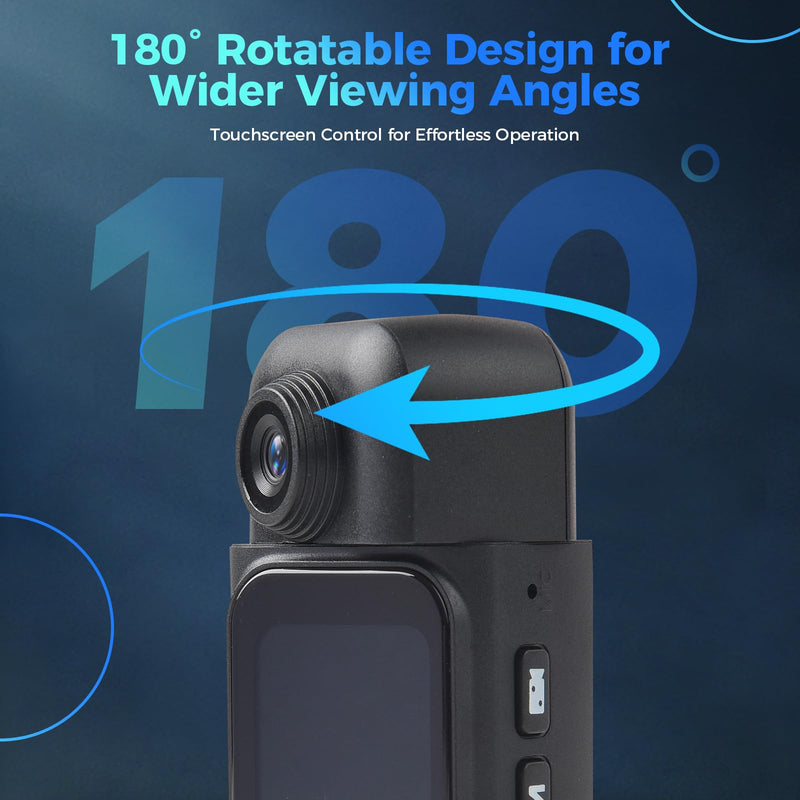 Mini Body Camera - Wearable POV Cam with Back Clip & Magnetic Lanyard 64GB | 6+Hours Recording, 180° Rotating Lens, 1.47" Touch Screen&Charger Base for Vlogging Travel Workers Cycling Motorcycle(Black)