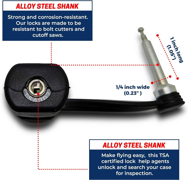 Cut-Resistant Gun Case Lock, TSA Approved Anti-Theft Single Shaft Padlock Black 2 Pack