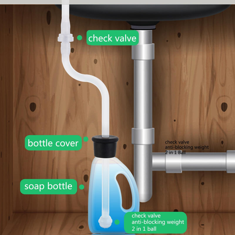 Under-Sink Soap Dispenser Extension Tube Kit (47”) with Check Valve – Direct-from-Bulk Bottle Solution for Kitchen Sink Soap & Dish Detergent – Fits Most Countertop Dispensers (2 Sets)