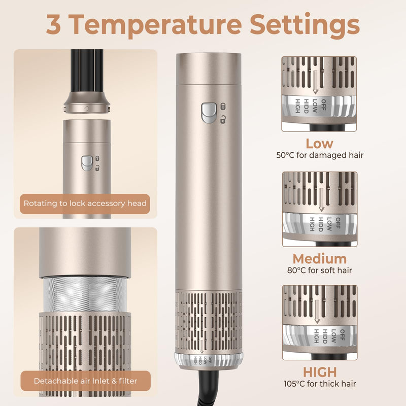 6 in 1 Hair Styler,Airbrush Air Styler 1000w Blow Dryer Brush Set | 30mm Air Curler, Hair Styling Tool Multistyler, Smooth Shine Volumize Curl Straighten Brush,Blow-Out Look Slivery