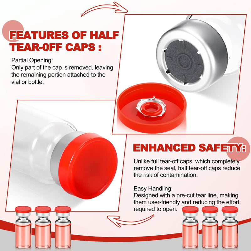 100 Pcs 3ml Sealed Sterile Empty Vials with Self Healing Injection Port Clear Glass Empty Vials with Plastic-aluminum Flip Cap and Rubber Injection Stoppers Flat Bottom Lab Vial (Red Lid) 100 clear and red lid