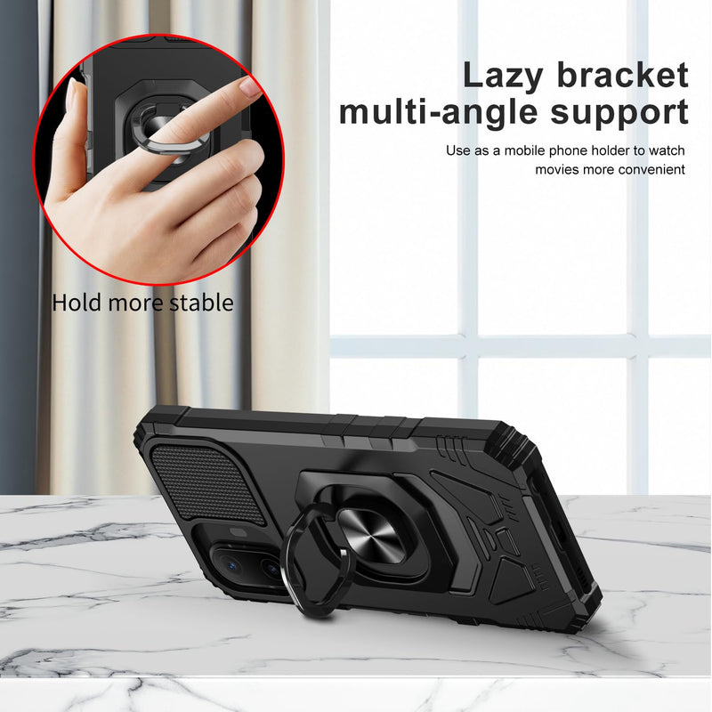 for TCL K70 5G/TCL K70 XE Phone Case with Tempered Glass Screen Protector,Military Grade Heavy Duty Shockproof Protective Cover,with Ring Kickstand (Black) Black for TCL K70 5G