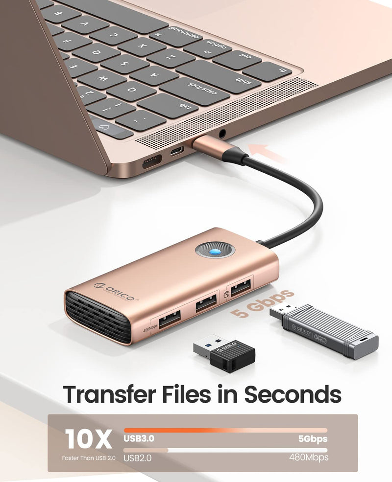 ORICO 5 in 1 USB C Docking Station - HDMI 4K, 60W Power Delivery, USB 3.0 and 2 USB 2.0 Ports for MacBook, XPS and More