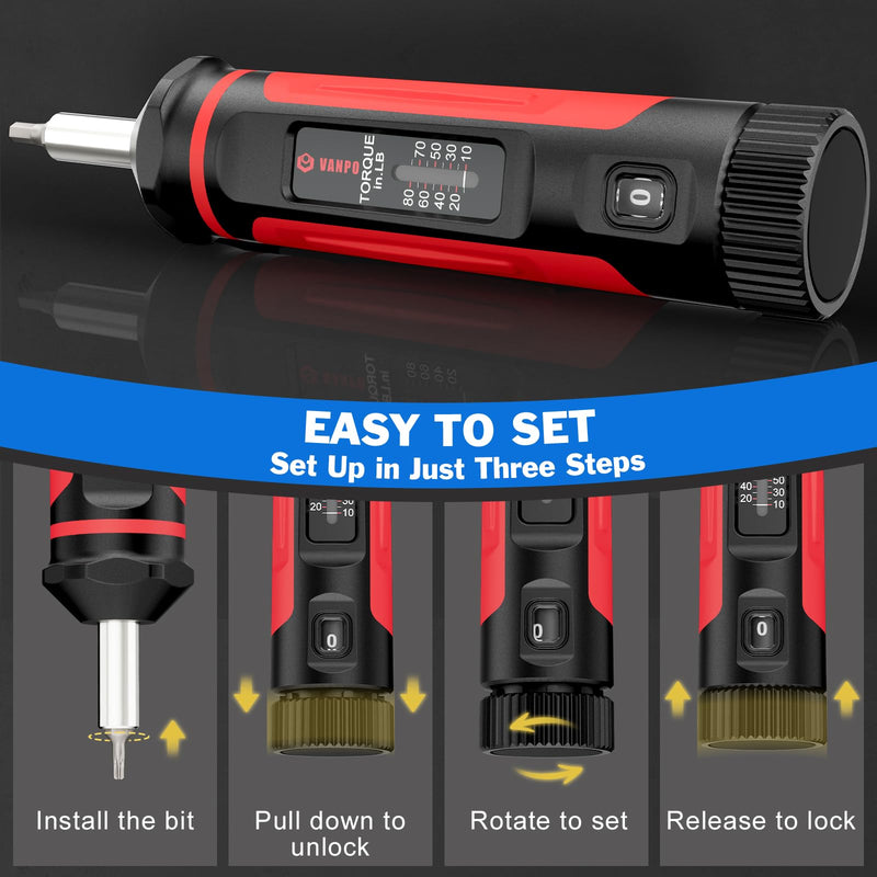 VANPO Torque Screwdriver, 10-80In-lb Torque Screw Driver Wrench Driver Set, 1/4” Drive Inch Pounds Torque Wrench Screwdriver with 60 S2 Bits for Maintenance, Tools, DIY, Bike Repairing and Mounting