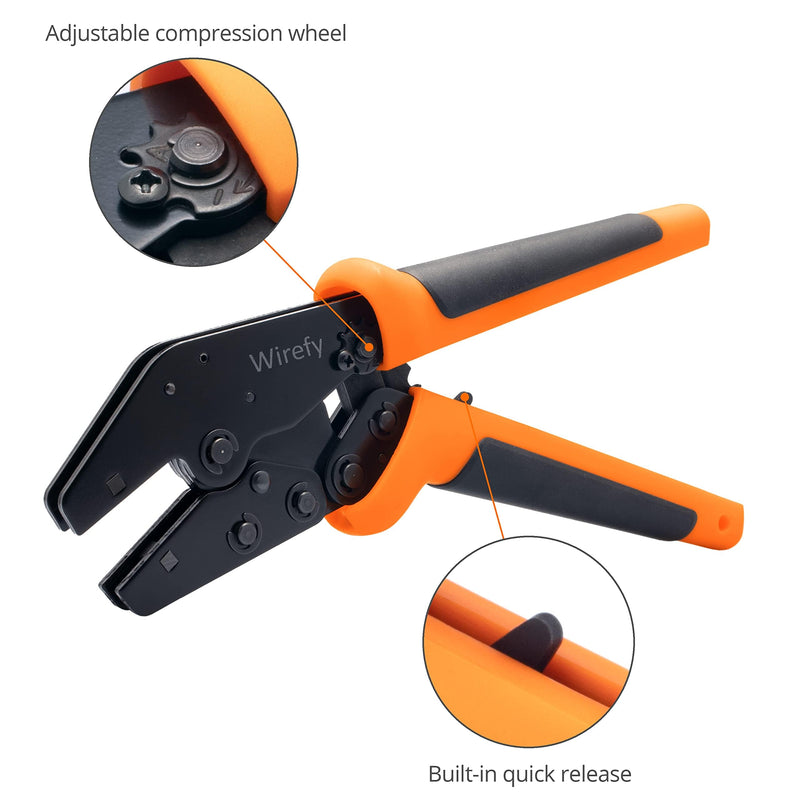 Wirefy Crimping Tool 9" for Quick Change Crimping Dies - High Leverage Wire Crimper - Crimping Pliers - Ratcheting Terminal Crimp Tool - 26-4 AWG Crimping Tool 9" - No Die