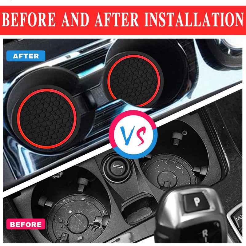 4PCS Car Cup Holder Coasters, Dustproof Automotive Interior Accessories Mat,2.75 Inch Non-Slip Insert Water Bottle Holder Pads, Universal for Vehicles, Trucks, RVs and More (Black/Red) Black/Red