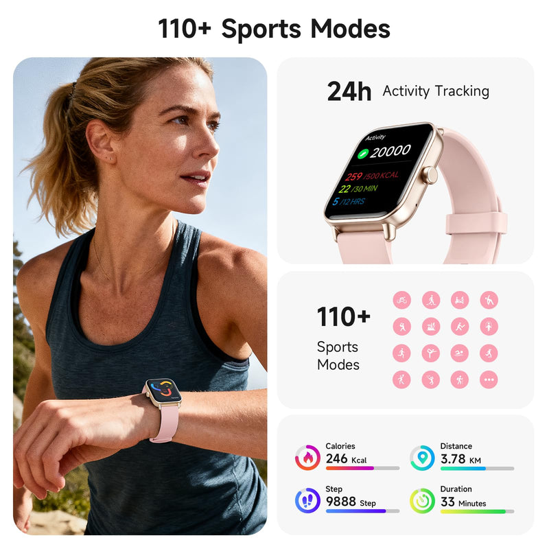 Smart Watch for Women,1.85'' AMOLED Ultra-Clear Screen,Alexa Built-in | Fitness Tracker with 110+ Sport Modes Heart Rate/SpO2/Sleep/Calories Monitor,Smartwatch for iOS/Android,IP68 Waterproof Pink 1.85