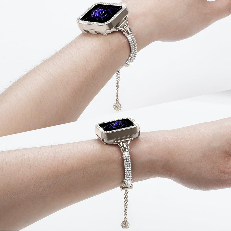 JOYOZY Bling Band and Case Compatible with Apple Watch Band 38mm 40mm 41mm 42mm 44mm 45mm 46mm, Pretty Luxury Strap with Sparkle Diamond, Dressy iWatch Bracelet for Women Starlight 42MM for Series 11/10