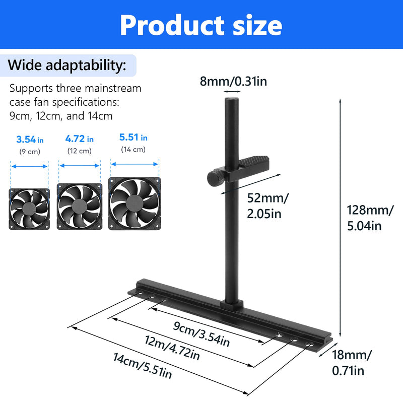 GPU Support Bracket, Metal Graphics Card Holder Support for 9cm/12cm/14cm Fan Mount, Adjustable Anti Sag GPU Stand 10-129mm for ATX MATX ITX Computer Case