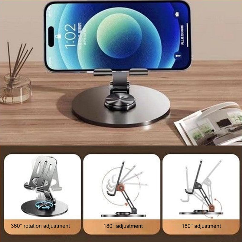 360° Adjustable Metal Desktop Phone Stand - Multi-Angle Foldable Cell Phone Holder with Non-Slip Base, Sturdy & Compatible with All Smartphones & Tablets, Including iPhone & iPad