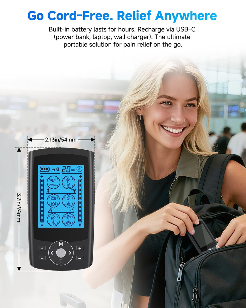 TENS Unit Muscle Stimulator, 24 Modes Dual Channel TENS EMS Machine for Muscle Tension and Back Relief, Rechargeable Pulse Massager with Timer, 6 Upgraded Pads for Neck Shoulder Leg and Knee
