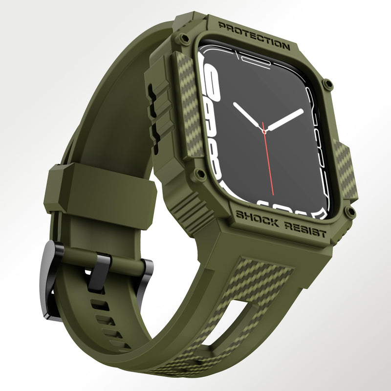 GELISHI Bands Compatible with Apple Watch 9/8/7 45mm, Rugged Men Sport Band with Protective Case for Apple Watch SE 44mm Series 6/5/4/3 42mm Army Green