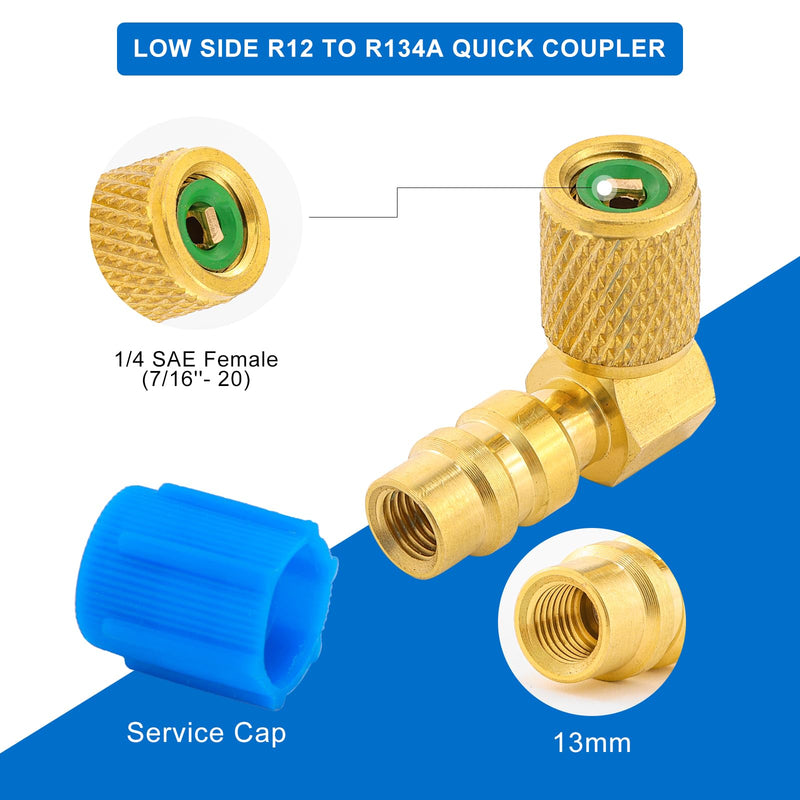R12 to R134A AC Fitting Adapter Kit, High/Low AC Fitting Port Retrofit Conversion Adapter, R12 to R134a Conversion Kit for Auto A/C Refrigerant System 90 Degrees
