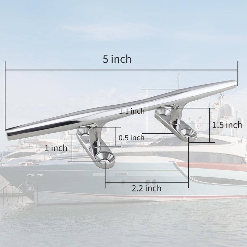 Stainless Steel Boat Dock Cleats 4"/5"/6"/8"/10" Open Base, Marine Grade 316 SS, Rope Cleat, Tie Down, Mooring Accessories with Screws for Boat, Pontoon, Yacht, Deck 5" Silver 2 Pack