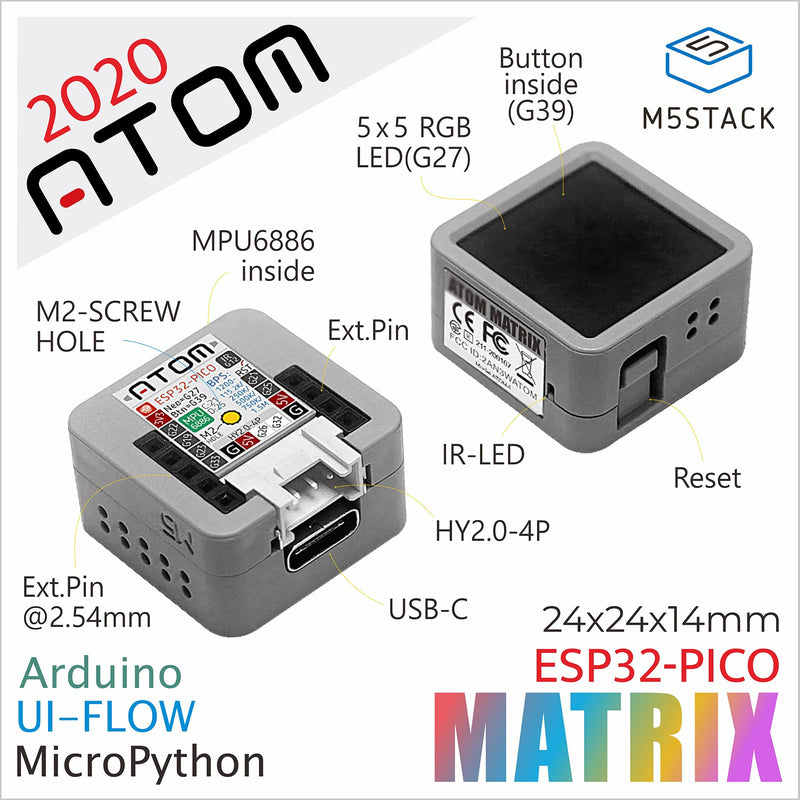 M5Stack Official Atom Matrix ESP32 Development Kit