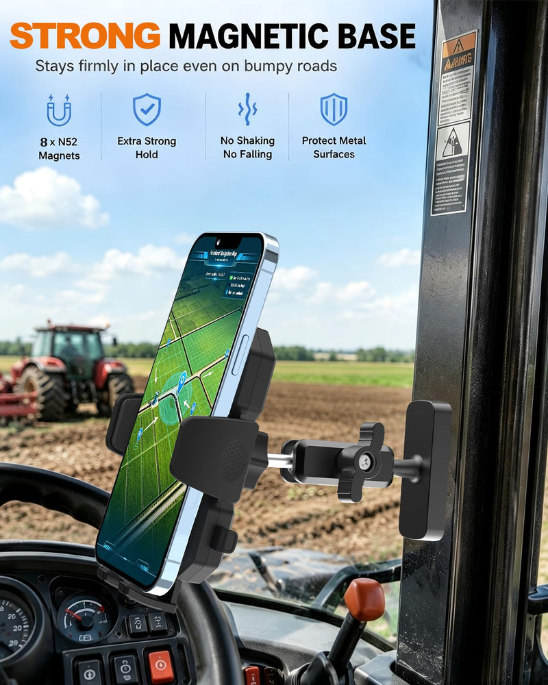 Magnetic Phone Mount for Metal Surfaces with 360° Adjustable Arm | Strong N52 magnetic base with 360° adjustment for secure hands-free phone viewing on vehicles and metal surfaces.