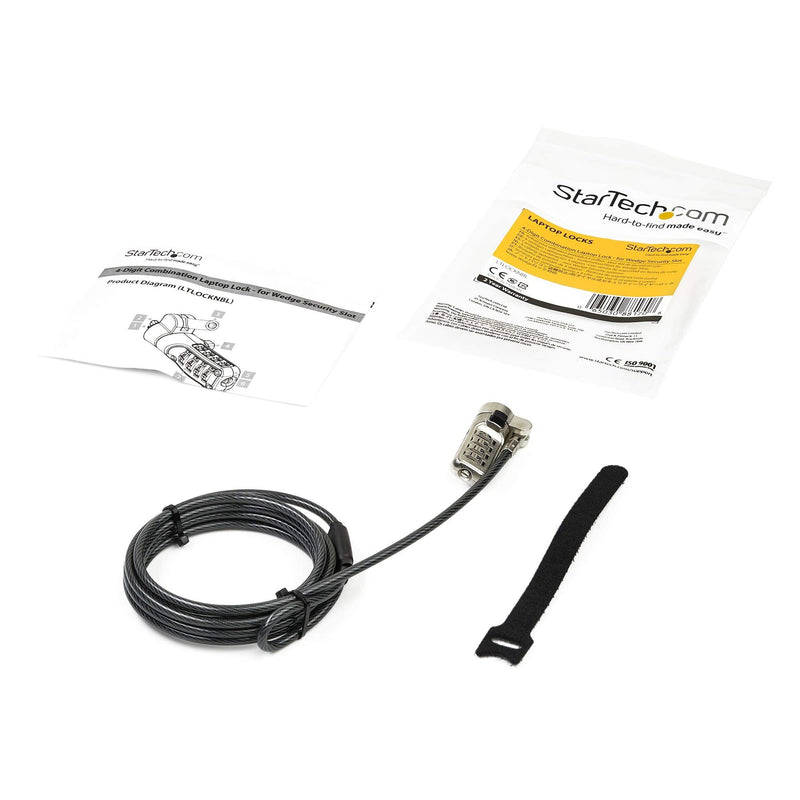 StarTech 6.6ft (2m) Laptop Cable Lock, Portable, TAA | 4-Digit Combination Laptop/Desktop Security Cable Lock for Wedge Slot Computers, Anti-Theft Vinyl-Coated Steel Combo Nobel Wedge Resettable Combination