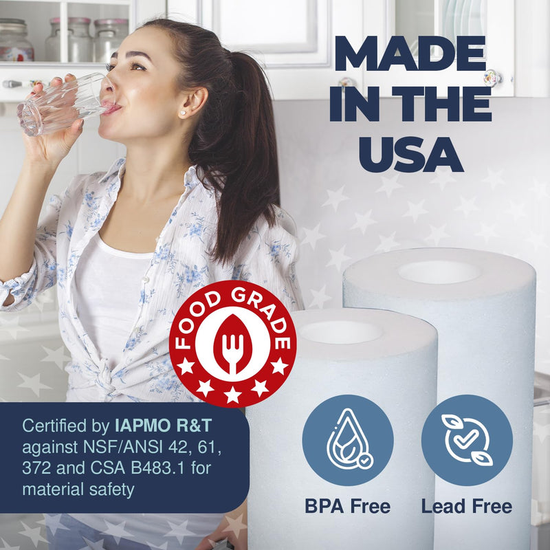 High-Performance 5 Micron 10 x 2.5 Sediment Filter - Whole House Water Filter Replacement Compatible with Well Water Filters - P5, AP110, WHKF-GD05, Made in USA, 4-Pack