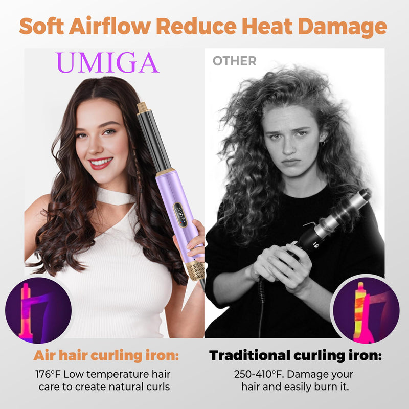 UMIGA All-in-One Hot Air Styler, Hair Air Styler 5 in 1 Set, Multi-Styler | Airbrush - Blow Dryer Brush Set with Curler, Straighten, Wavy, Smooth, Magic Styler for Travel and Home Hair Styling Purple