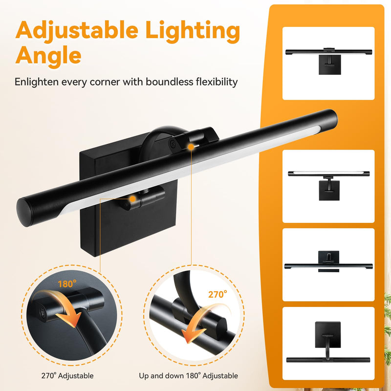 JO.KO 15.75 Inch LED Picture Lights for Wall Hardwired, Poster Art Gallery Light 10-100% Dimmable, 3000k Warm White Black Wall Sconces 7W CRI90 for Gallery Artwork, Paintings and Bathroom