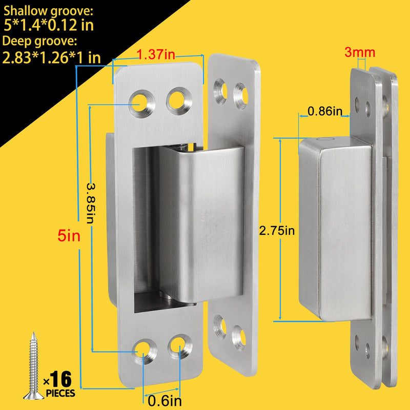 Hidden Door Hinge 5 Inch Hidden Hinges for Doors 304 Stainless Steel Hidden Door Hinges Heavy Duty Invisible Hinge 3mm Thicknesse Hidden Hinges for Doors Silent and Smooth 1pcs Stainless Steel | 1pcs 5inch